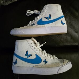 Nike Blazer Mid 77 GS White/Game Royal Custom Butterflies Youth 4.5